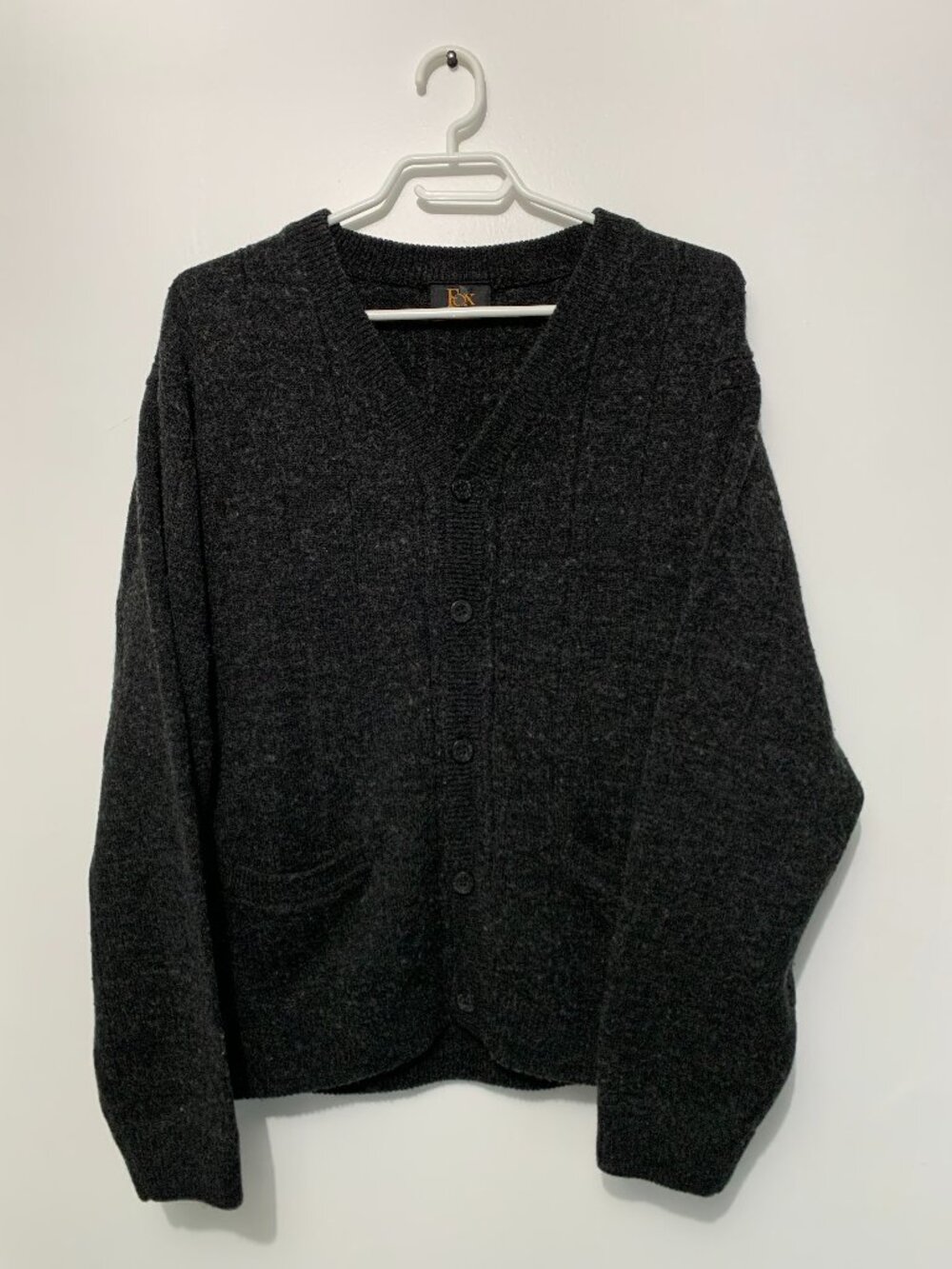 Vintage Fox Special Collections Cardigan Sweater Charcoal Gray Wool Blend Korea